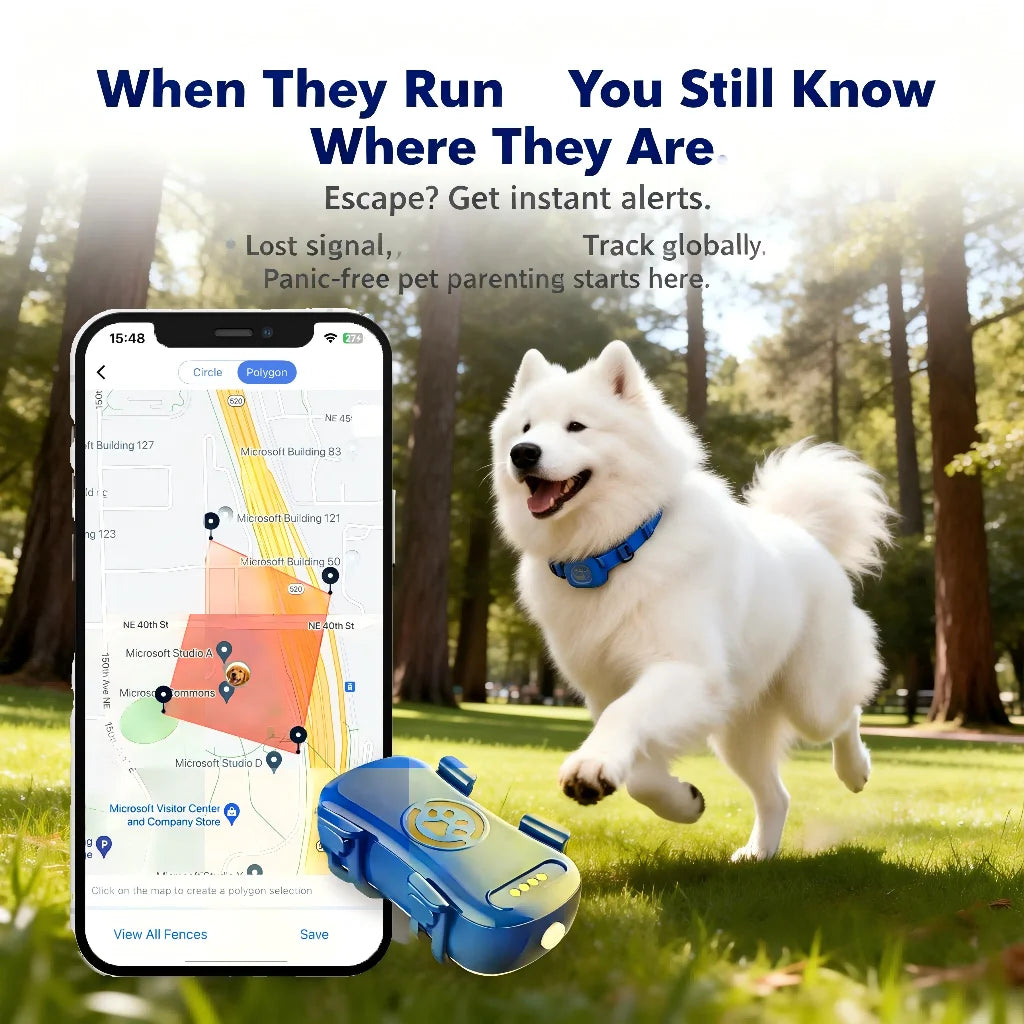 GPS Pet Tracker for Dogs Cats Real Time Tracking Unlimited Distance QR Code Anti-Lost Locator with 1-year Service