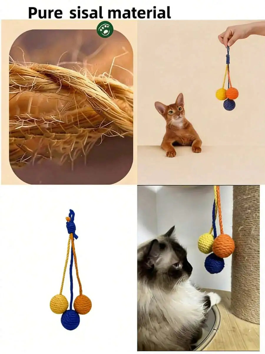 Hanging Sisal Rope Ball Cat Toy With Bell For Cats