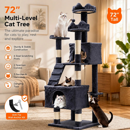 Premium Multi Level Cat Tree With Scratching Posts And Hammock