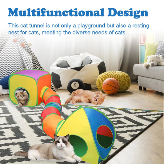 Collapsible Cat Tunnel and Cubes Combo with Peek Hole Tent
