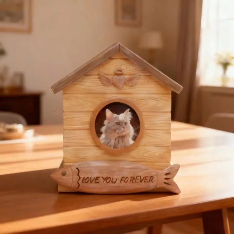 Wood Look Resin Pet Urn With Photo Box Memorial Keepsake by Annie N Poe Cattastic Supplies