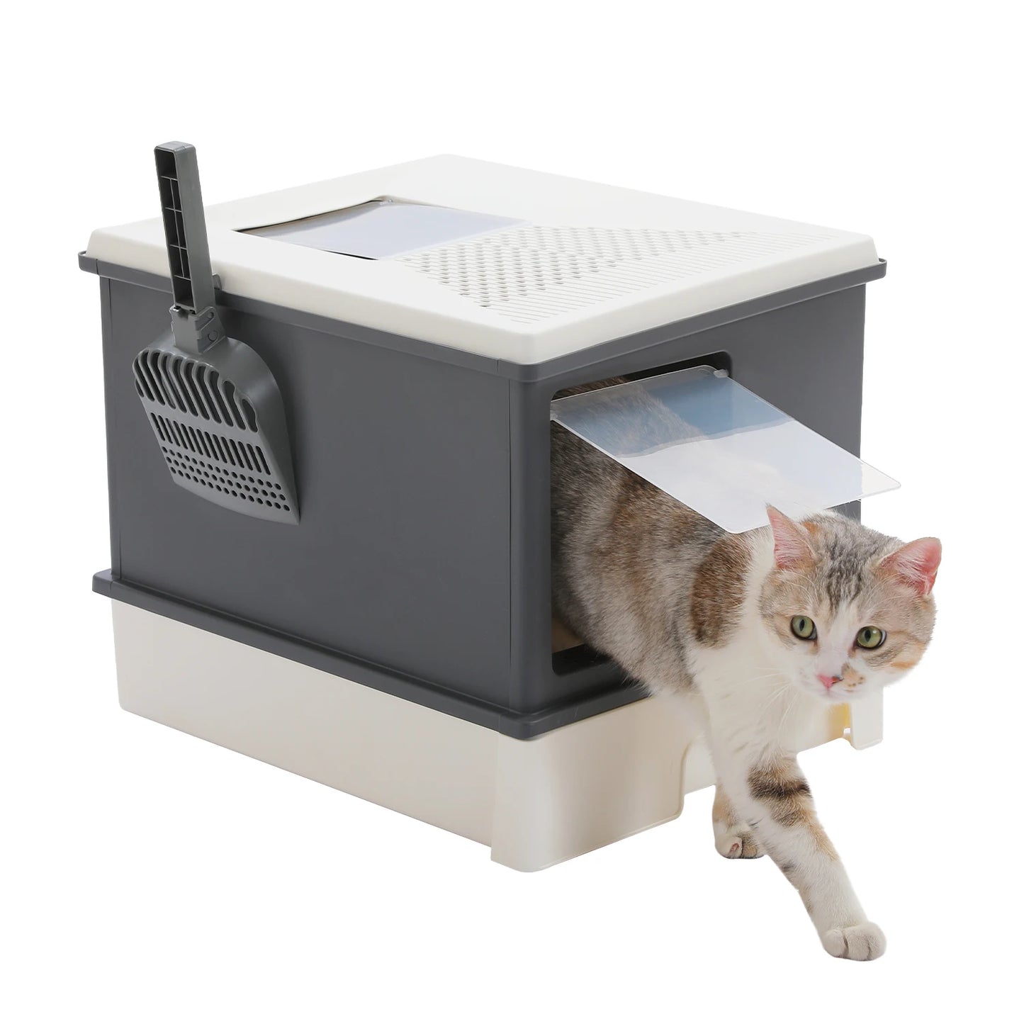 Enclosed Cat Litter Box with Scoop, Large Litter Box for Indoor, Cat Toilet with Lid, Pull-Out Drawer, Top Exit Anti-Tracking