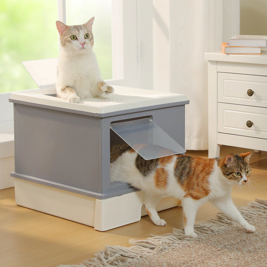 Enclosed Cat Litter Box with Scoop, Large Litter Box for Indoor, Cat Toilet with Lid, Pull-Out Drawer, Top Exit Anti-Tracking
