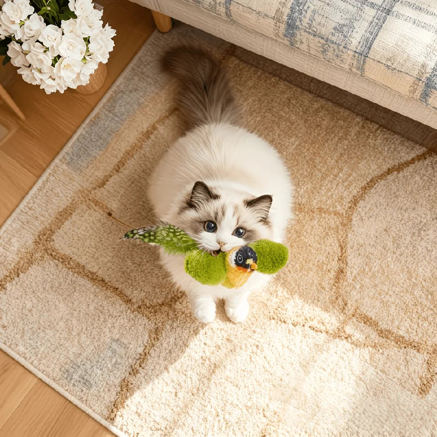 Realistic Bird, Interactive Cat Toy - Realistic Chirping Sound, Artificial Nylon Feathers, Soft Nylon Feather Stick, Handmade Design, Solo Play And Hunting Fun, Suitable For All Cats, Physical Sound, No Battery Required.
