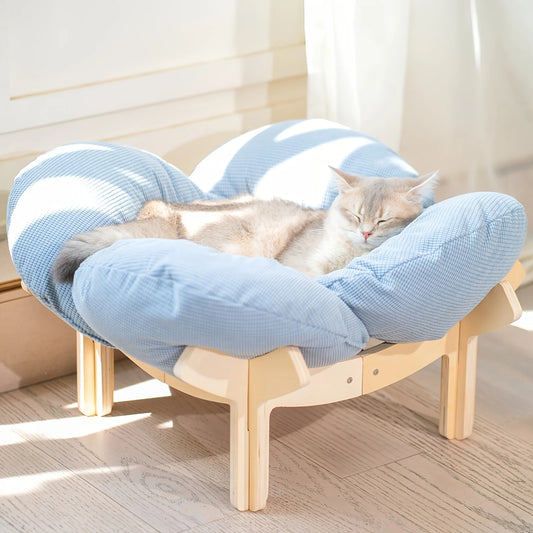 Raised Wooden Cat Bed with a Soft Cushion; Cozy Pet Sofa Designed for Indoor Use; an Elevated Lounging Spot Ideal for Small Dogs
