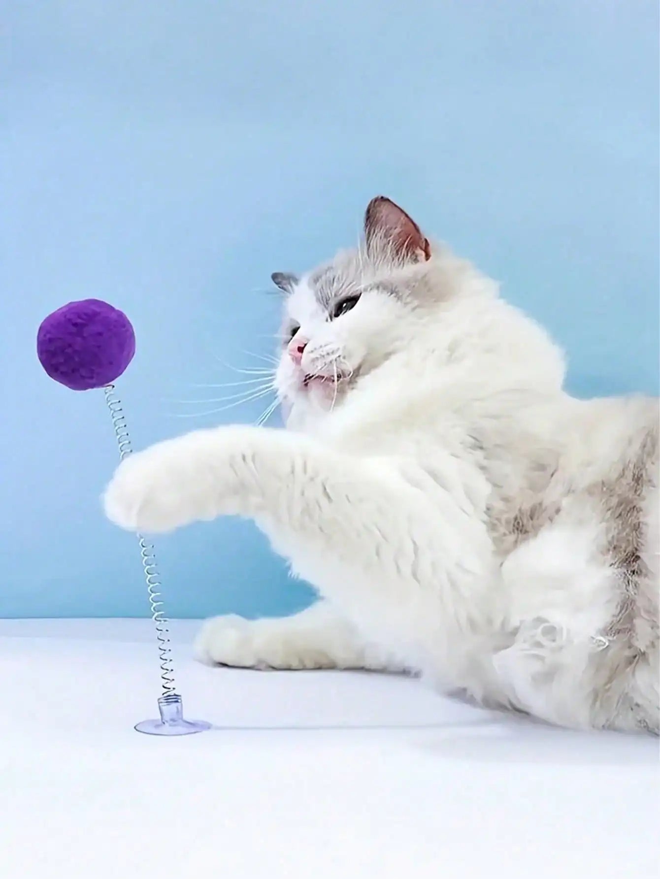 3/2/1pcs Interactive Cat Toys, Includes Plush Ball, Metal Spring Teaser Wand And Suction Cup Base, Bright Color Design, Battery-Free, Durable Design, Suitable For All Cat Breeds, Stimulates Hunting Instincts And Play Interest