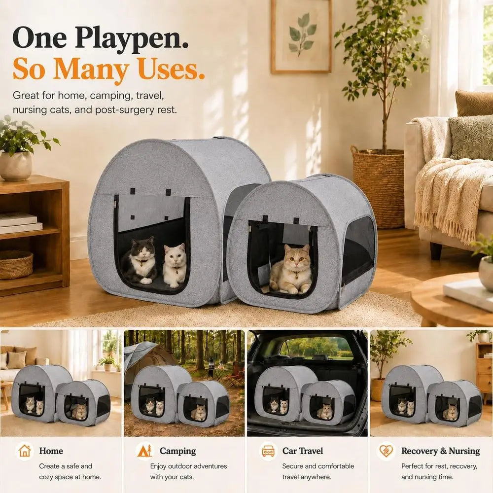 Gray Cat Playpen for Indoor and Outdoor Use: Ideal for Delivery Rooms, Enclosures, Postoperative Recovery, and House Design
