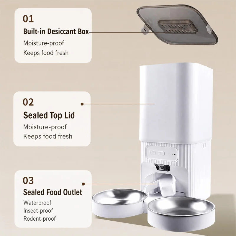 Nityers Smart Pet Feeder Dual Bowl Camera Timer Control