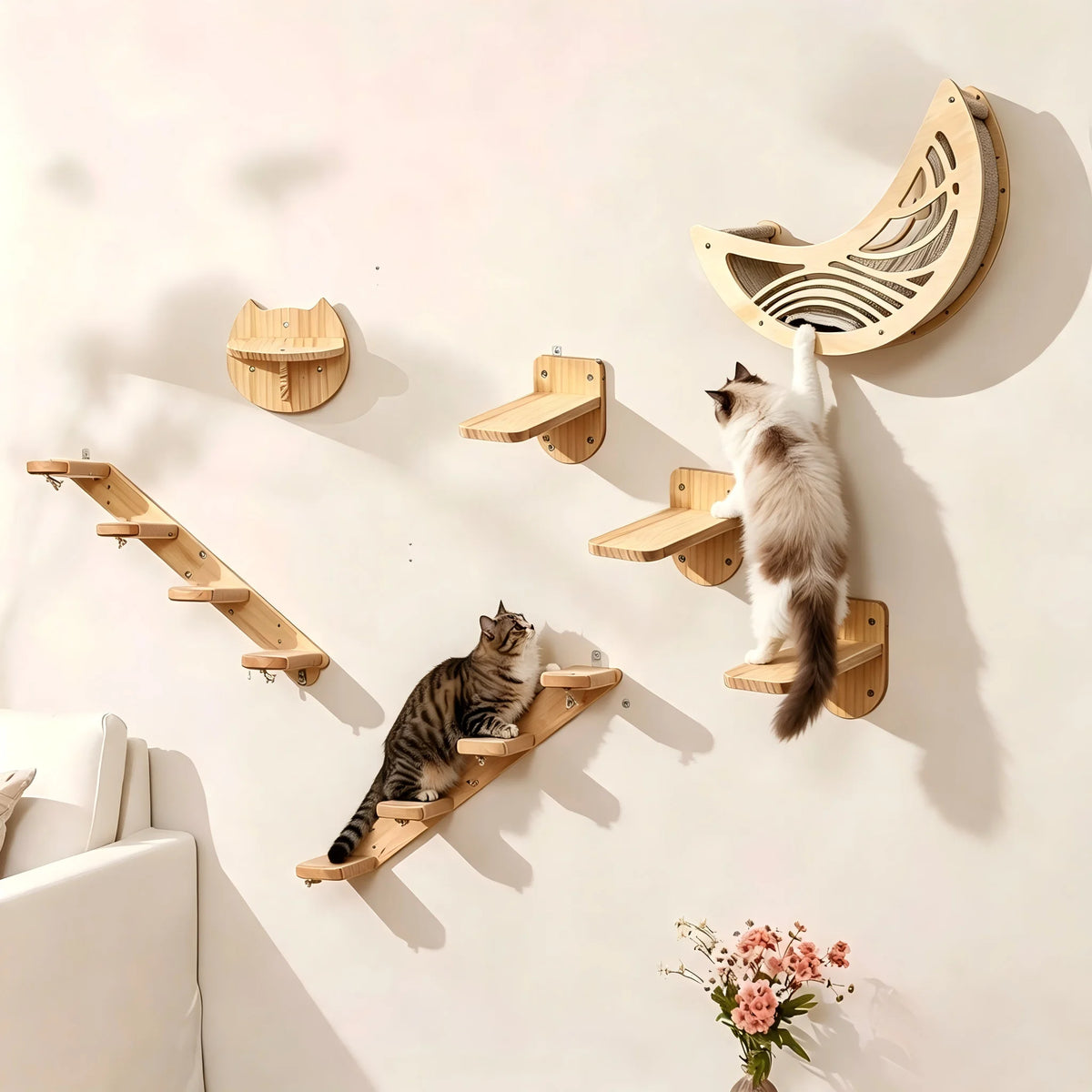 CWV Wall Mounted Cat Shelves Moon Hammock Climbing Perches