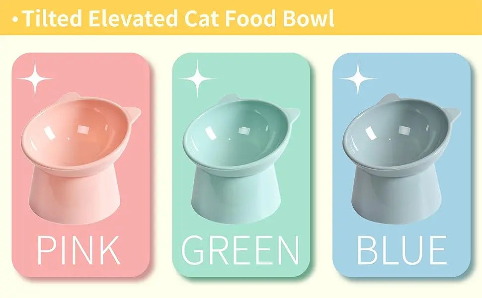 Tilted Cat Food Bowl - Whisker Friendly, Anti Vomiting, Slanted, Cat Bowl, Blue