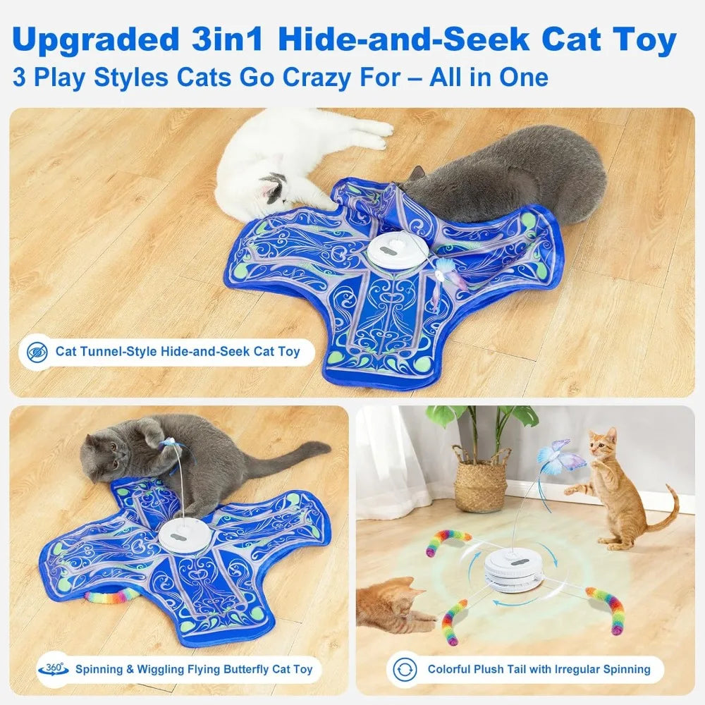 Rechargeable Touch Activated Interactive Hide and Seek Cat Toy for Indoor Cats with Fluttering Motion