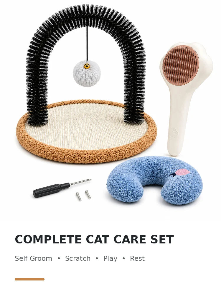 Cat Self Groomer Arch With Sisal Scratcher And Hanging Ball