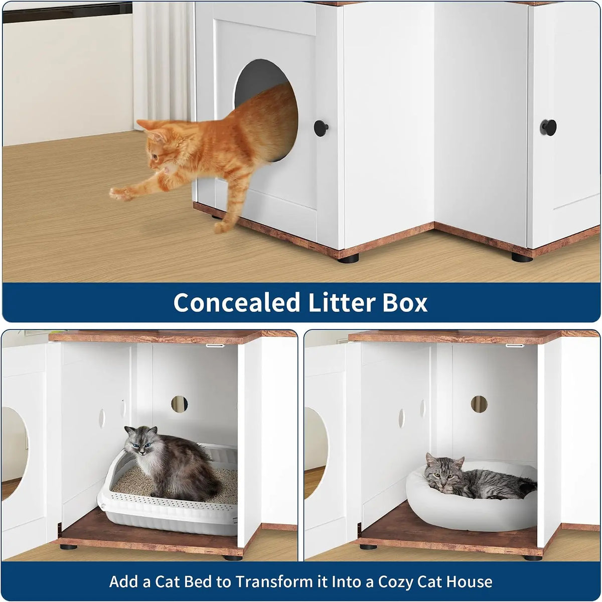 Garvee Wooden L Shaped Cat Tree Scratching Post Storage Cabinet