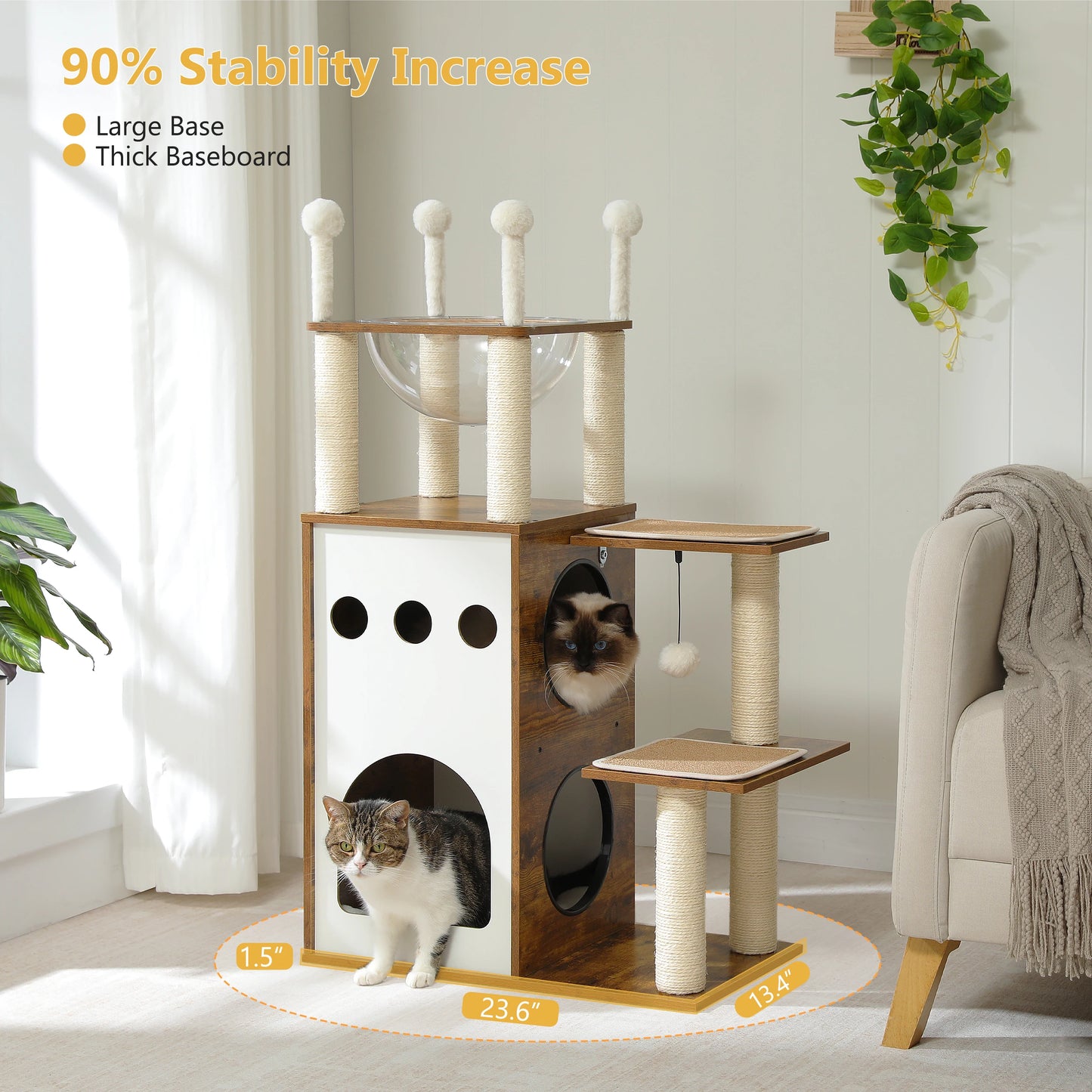 PETEPELA Wooden Cat Tree Tower With Condo And Scratching Posts