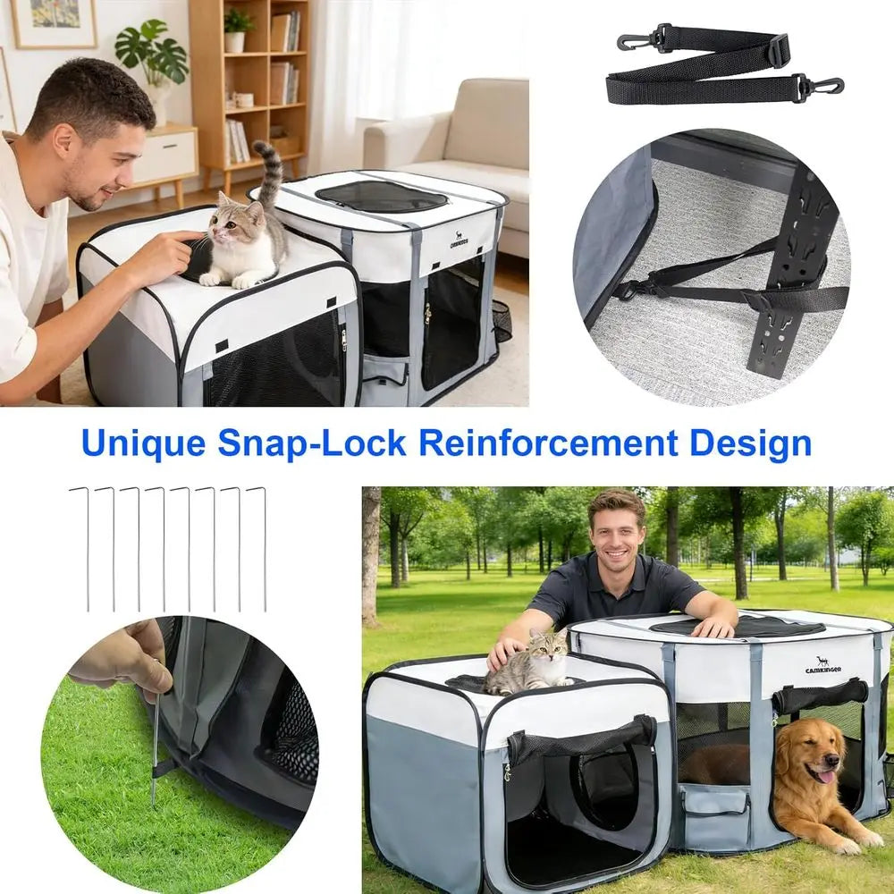 Versatile Indoor-Outdoor Pet Playpen, 2-in-1 Waterproof Dog Crate & Cat Enclosure, Large Portable Kennel for Small Dogs and Kitt