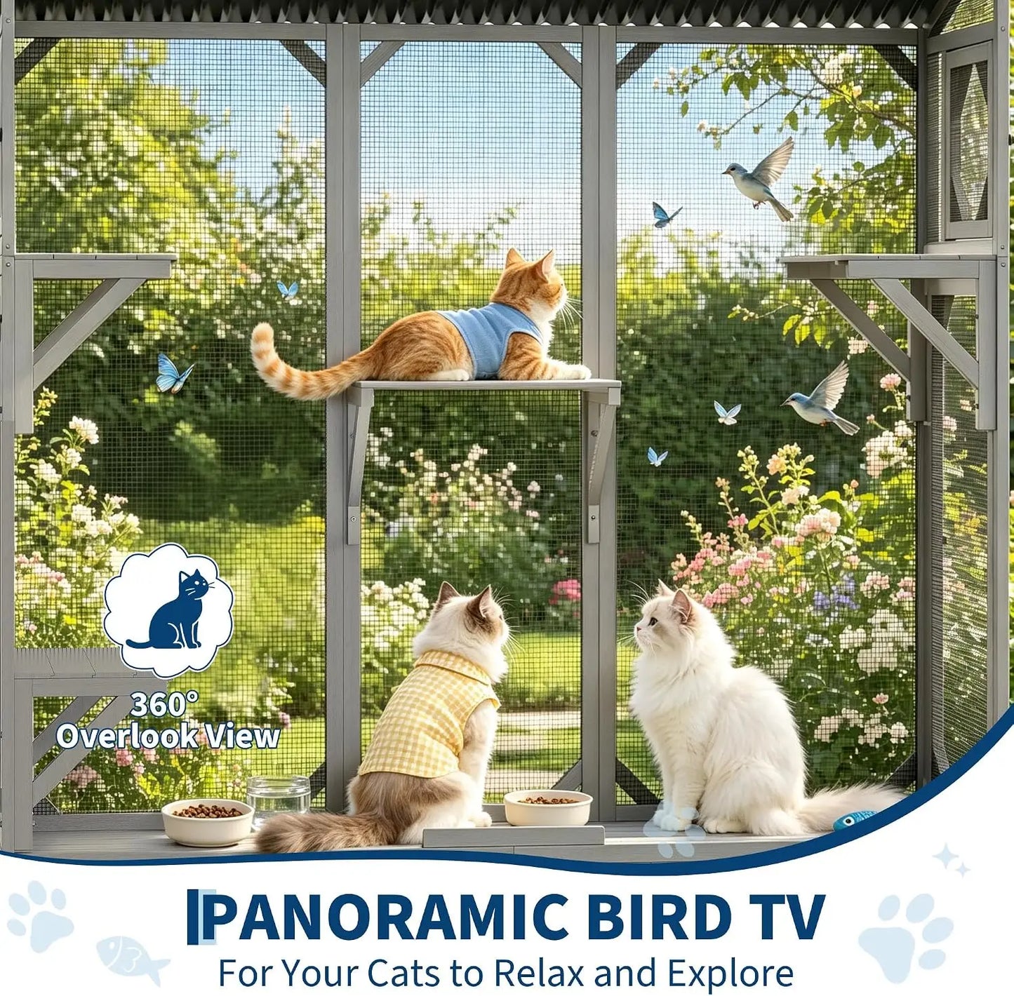 68 Inch Window Catio Wooden Cat Enclosure Large Expandable Cat Window Box With Wooden Cat Perch For Multiple Cats Sunbathing Birdwatching And Napping For Backyard