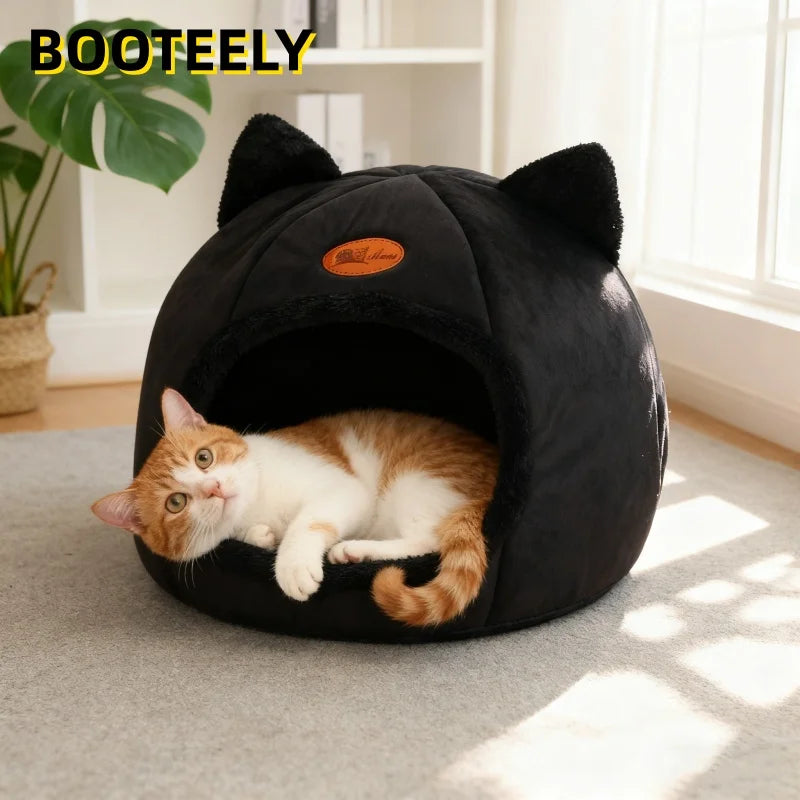 Black New Deep Sleep Comfortable Winter Cat bed Small mat Basket Puppy House products Pet tent Comfortable Cave