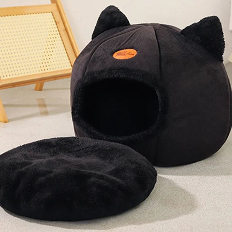 Black New Deep Sleep Comfortable Winter Cat bed Small mat Basket Puppy House products Pet tent Comfortable Cave
