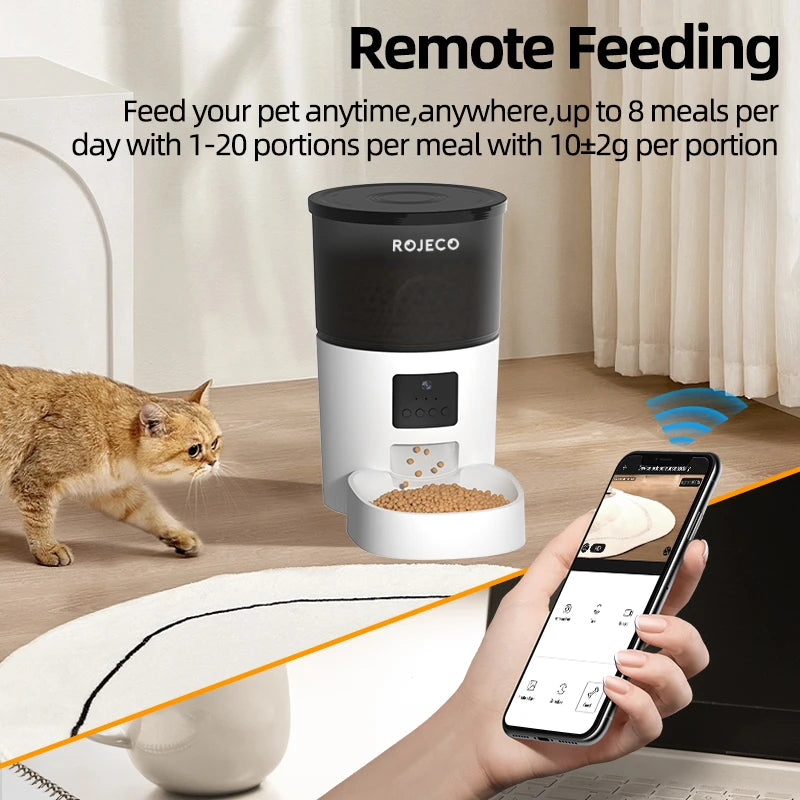 ROJECO Automatic Cat Feeder With Camera Video And Remote Control
