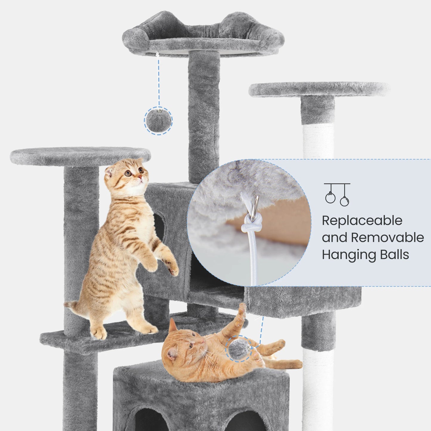 MCQ 54IN Indoor Cat Tree Tower Multi-Level with Sisal Scratching Post Round Platform Condo with Climbing Ladder Toys For Home