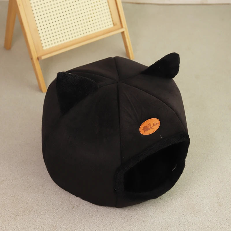 Black New Deep Sleep Comfortable Winter Cat bed Small mat Basket Puppy House products Pet tent Comfortable Cave