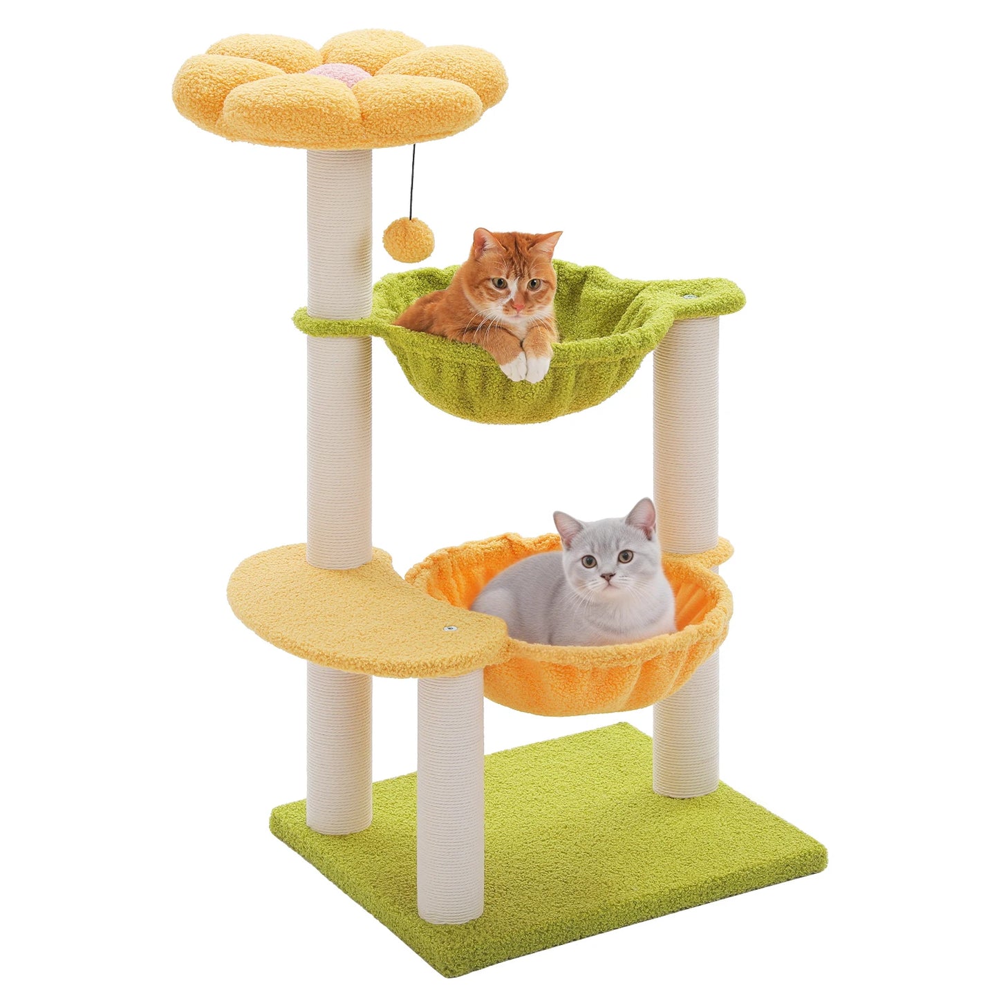 Flower Cat Tree with 2 Cozy Hammocks Sisal Scratching Posts Soft Top Perch Small Cat Tower for Indoor Kitty Cat Furniture Cat Toys