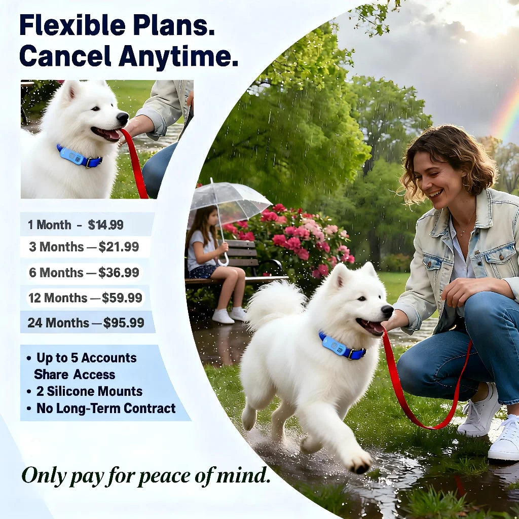 GPS Pet Tracker for Dogs Cats Real Time Tracking Unlimited Distance QR Code Anti-Lost Locator with 1-year Service