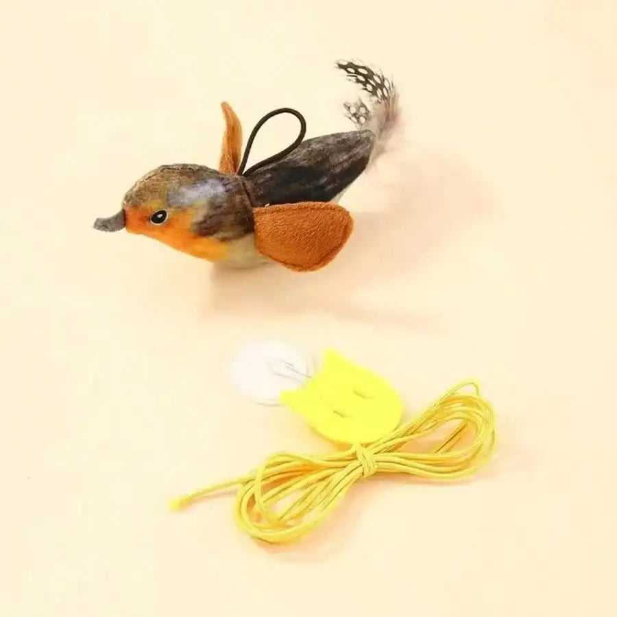 Realistic Bird, Interactive Cat Toy - Realistic Chirping Sound, Artificial Nylon Feathers, Soft Nylon Feather Stick, Handmade Design, Solo Play And Hunting Fun, Suitable For All Cats, Physical Sound, No Battery Required.