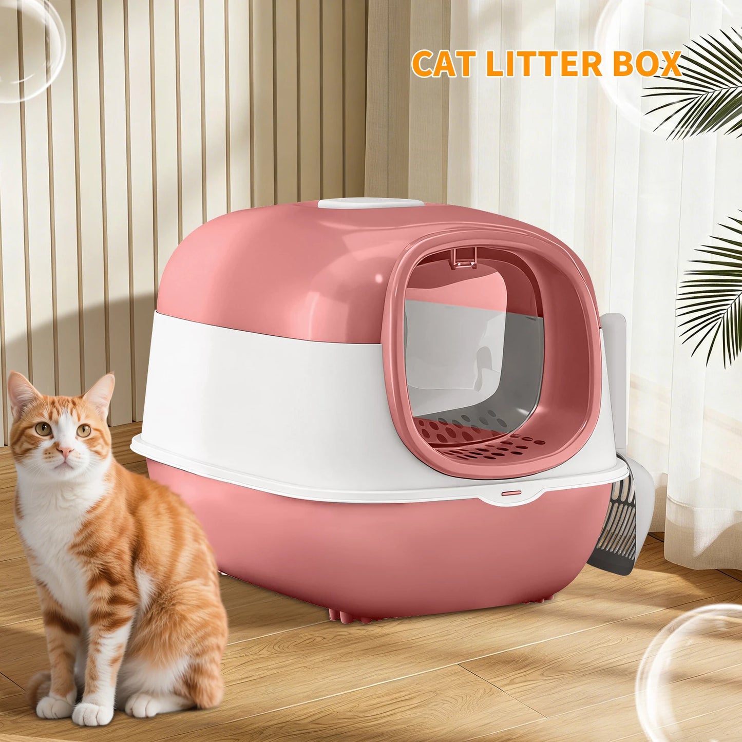 Switchable Open/Semi-Enclosed Cat Litter Box, Extra Large Jumbo Size for Multi-Cat Households, Splash-Proof and Anti-Tracking, Dual-Mode Over-the-Top Litter Pan, Low-Entry for Easy Cleaning，Suitable for cats of different si