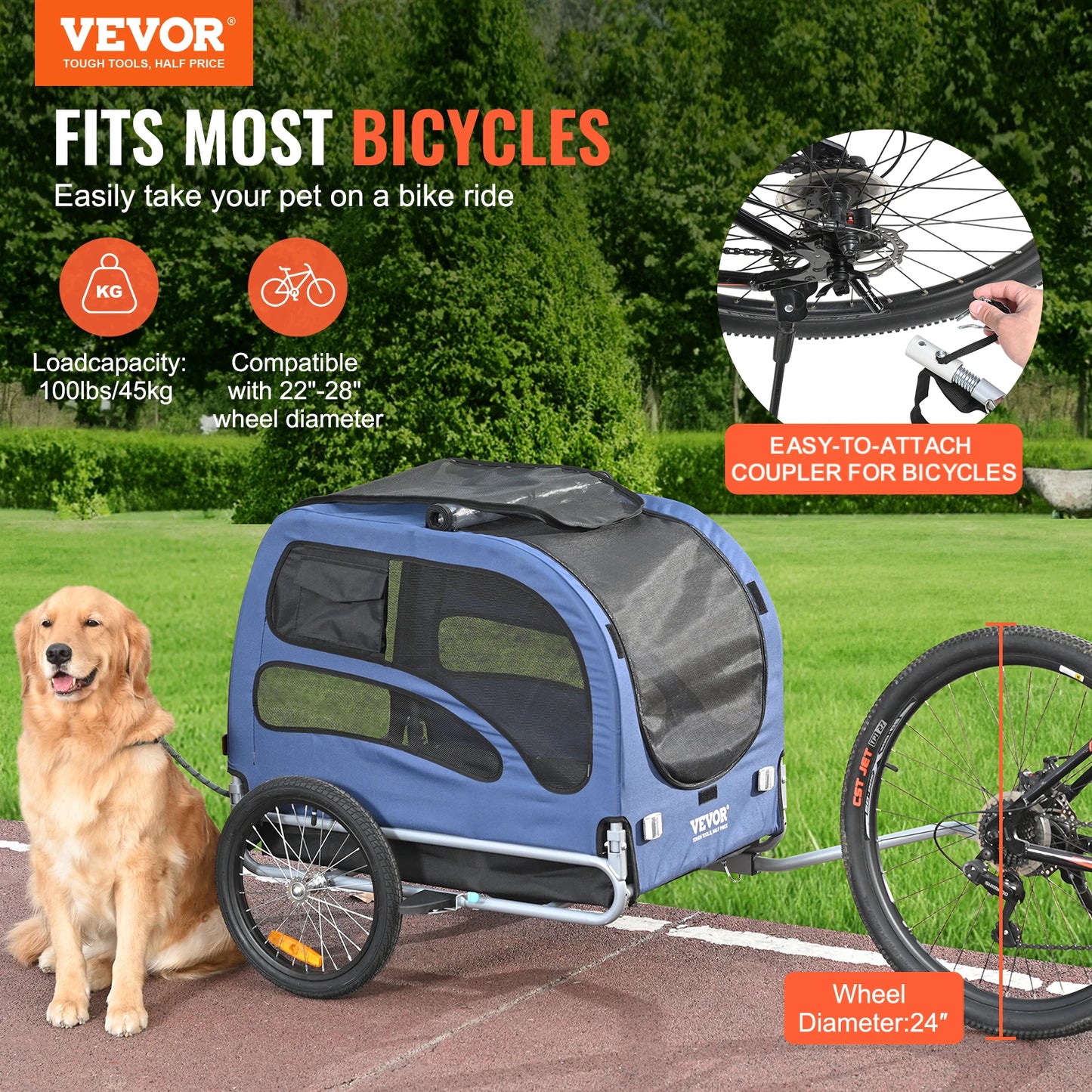 SucceBuy 100 Lb Pet Bicycle Trailer Carrier for Dogs