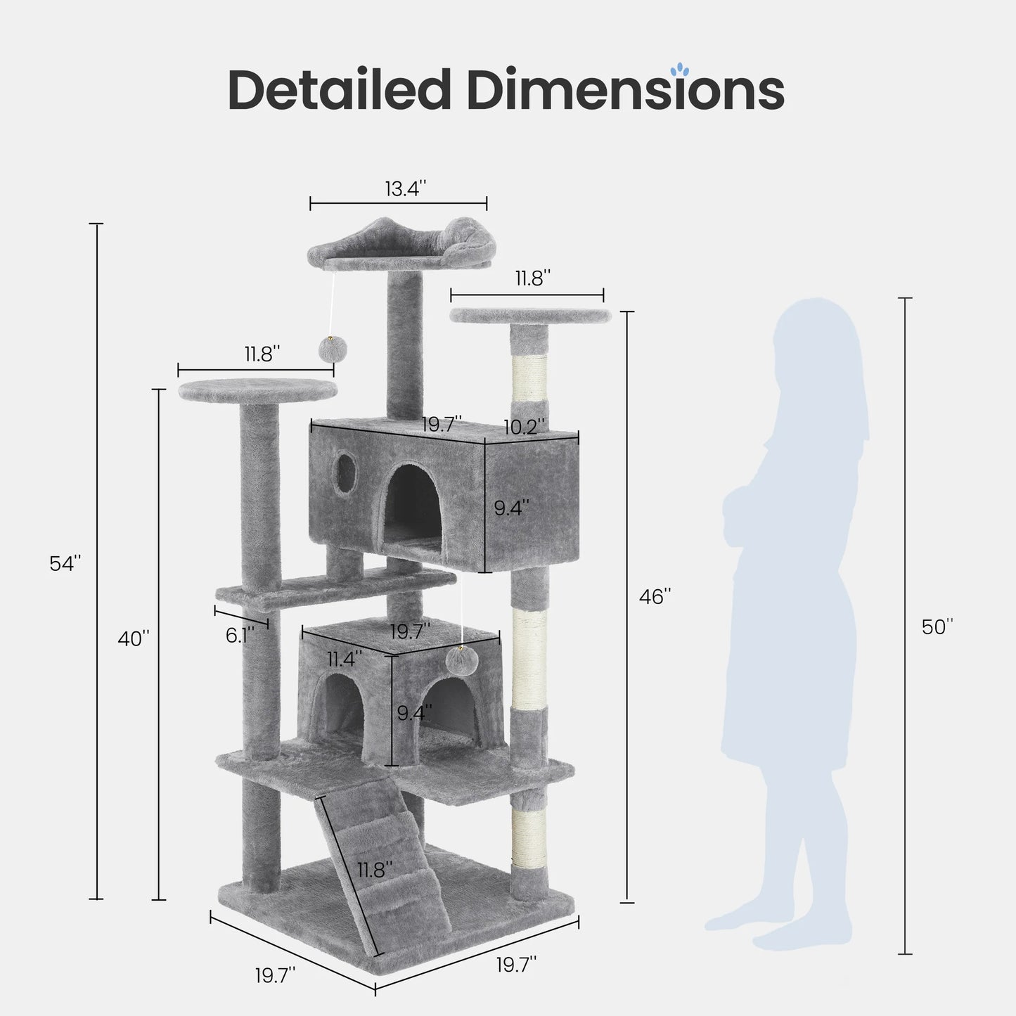 MCQ 54IN Indoor Cat Tree Tower Multi-Level with Sisal Scratching Post Round Platform Condo with Climbing Ladder Toys For Home