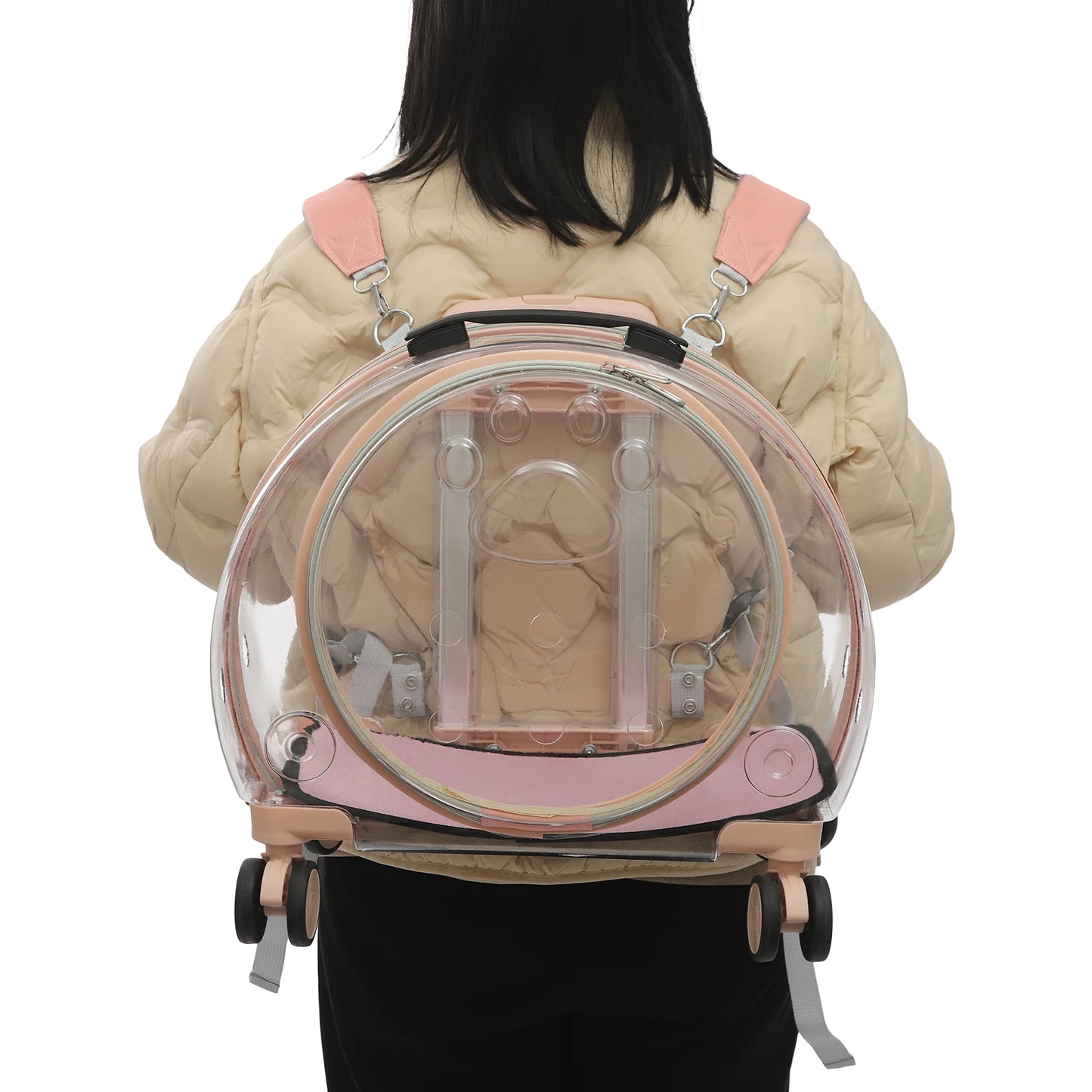 Breathable Cat Carrier With Wheels And Telescopic Handle