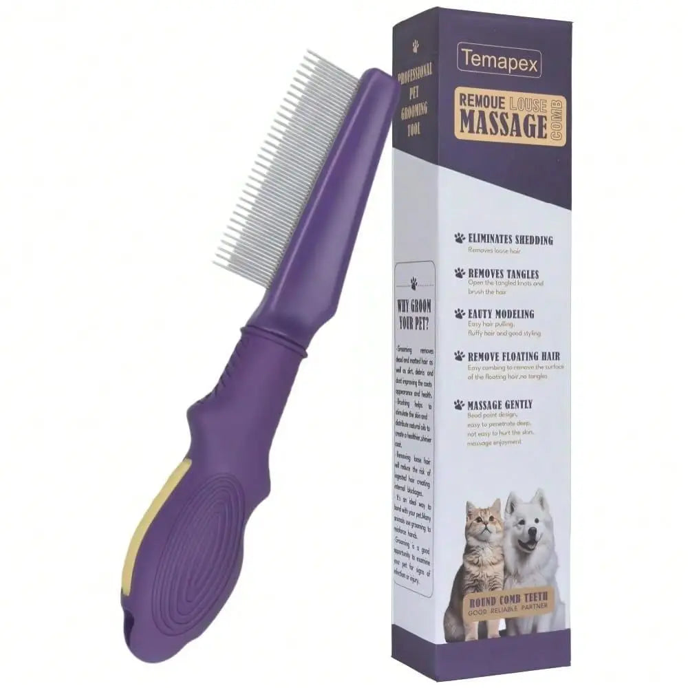 Steel Pet Comb For Dogs Cats Shedding Detangling Brush With Non Slip Rubber Handle Gentle Grooming Tool For Long Short Hair