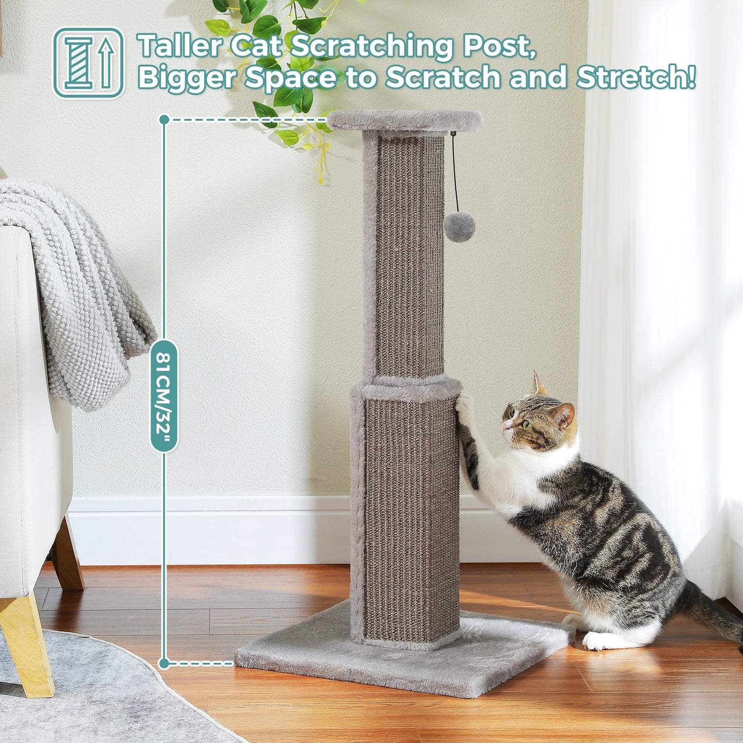 PAWZ Road Large Indoor Cat Scratching Post With Sisal Ball Toy