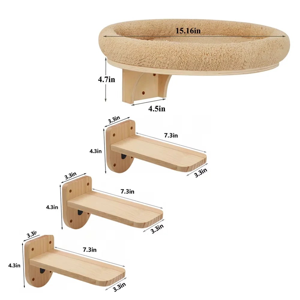 CWV Wall Mounted Cat Climbing Ladder Hammock Scratching Post Perch