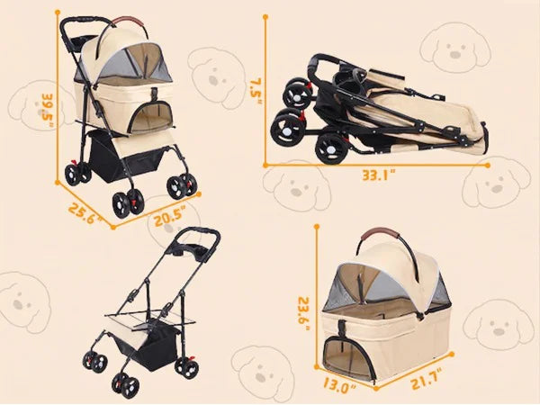 Cabusatly 2-In-1 Pet Stroller Foldable For Small Dogs And Cats