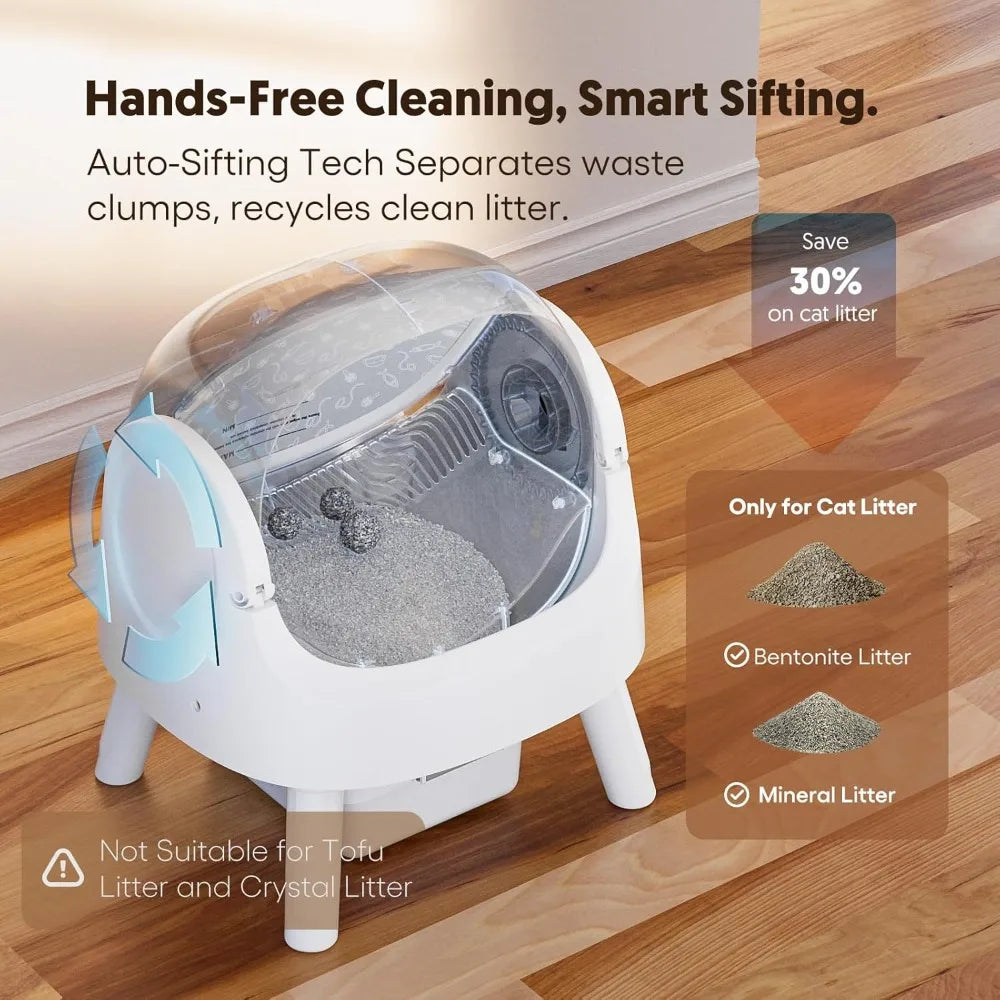 Self-Cleaning Cat Litter Box, Automatic for Multiple Cats, Safety Sensors, Open-Top