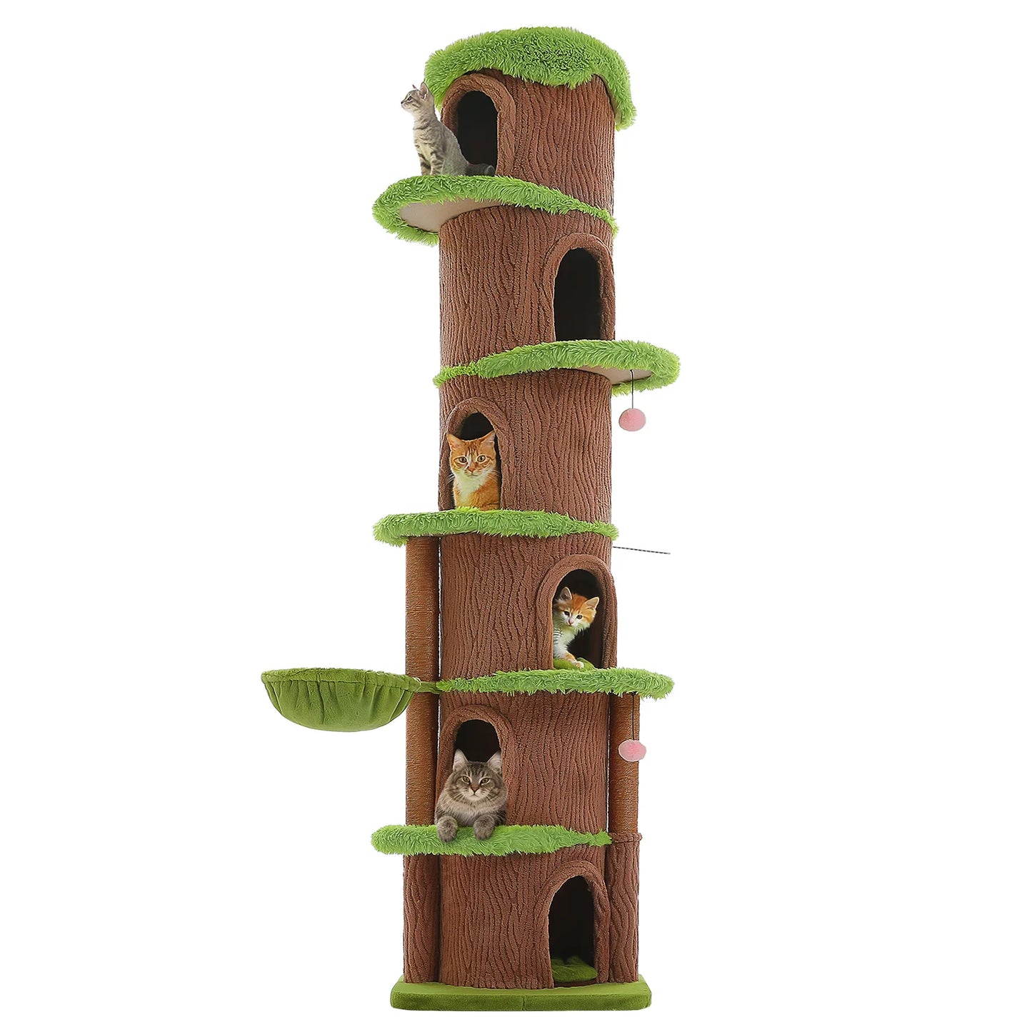 Floor to Ceiling Cat Tree with 6 Spacious Condos Sisal Scratching Posts Cozy Hammock Adjustable Height Large Cat Tower for Indoor Cats Multi-Level Cat House Bed Cat Toys