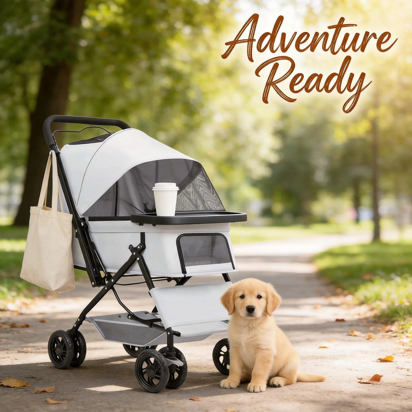 Premium Pet Stroller With Large Space, 4-wheel Stable Pet Cart for Small Medium Dogs Cats, Portable Travel Stroller for Camping