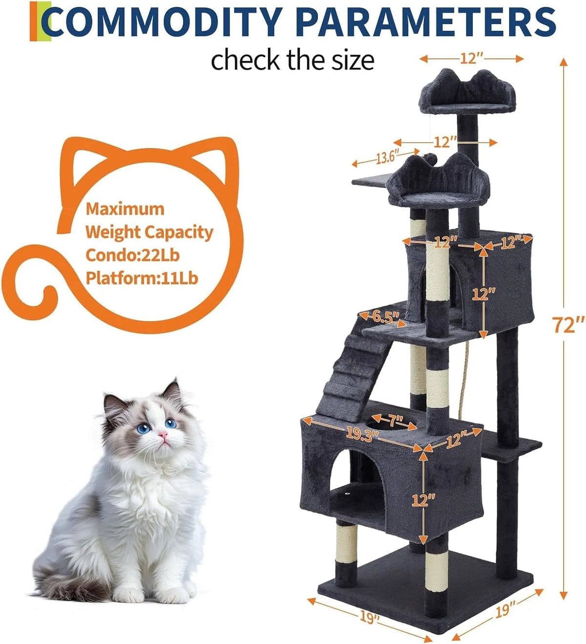 Premium Multi Level Cat Tree With Scratching Posts And Hammock