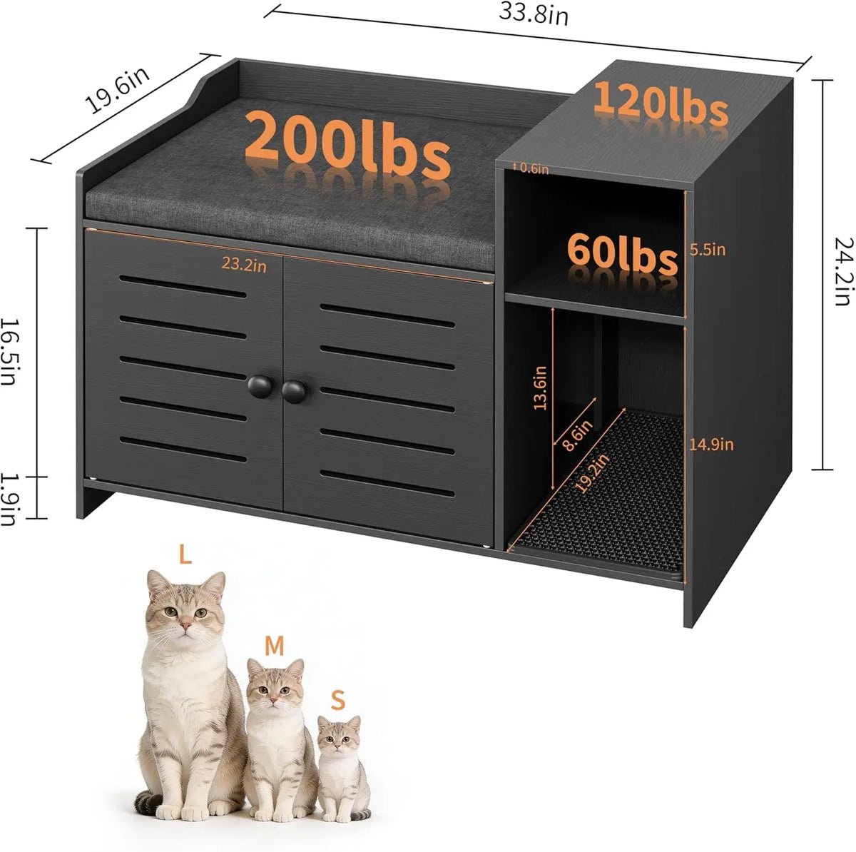 Farmhouse Cat Litter Box Enclosure Scratch Pad Storage Cabinet
