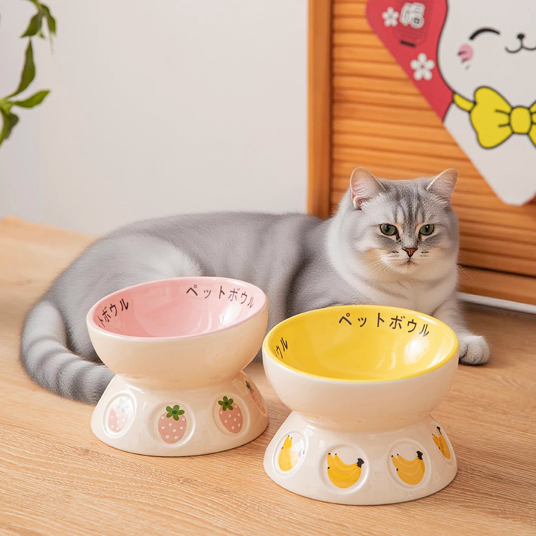 Japanese Ceramic Elevated Cat Bowl Puppy Dog Snacks Water Food Bowl For Cats Raised Cat Feeder Drinker Pet Supplies Accessories