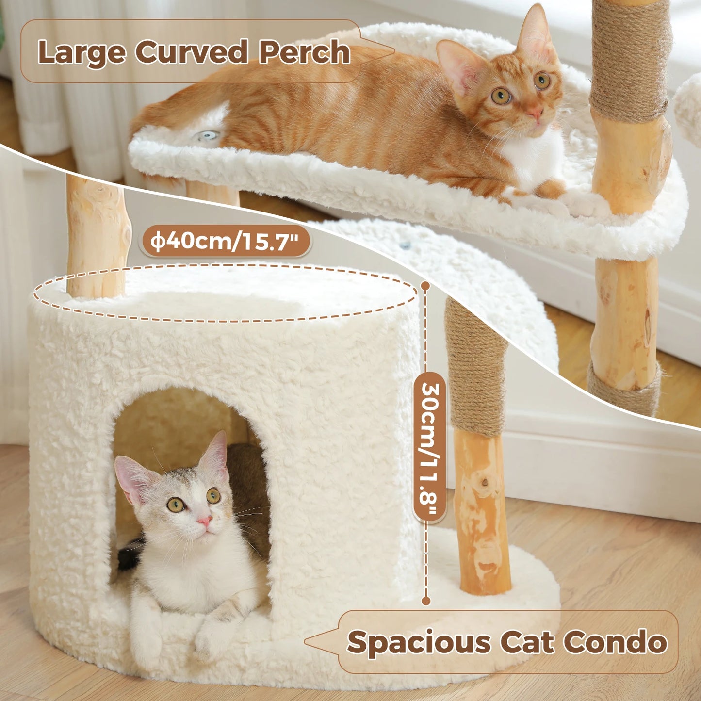 PAWZ Road Modern Cat Tree Tower With Solid Wood Scratching Posts And Basket