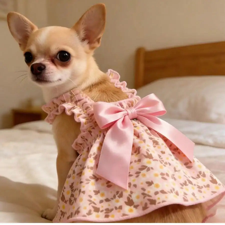 1pc Romantic Ditsy Floral Sleeveless Dress For Small Dogs & Cats, Breathable Lightweight Elegant Princess Style, Suitable For Spring & Summer