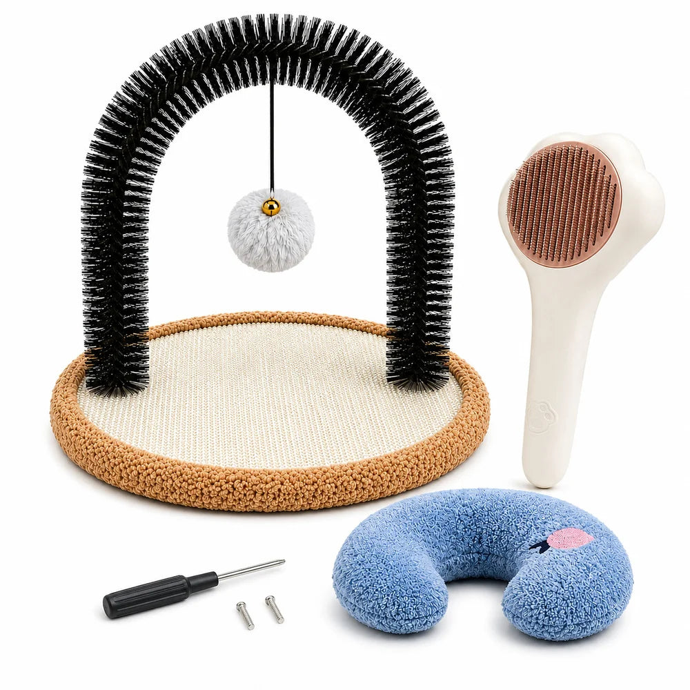 Cat Self Groomer Arch With Sisal Scratcher And Hanging Ball