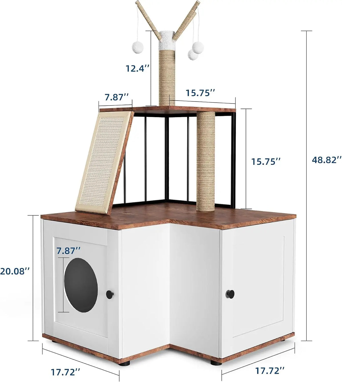 Garvee Wooden L Shaped Cat Tree Scratching Post Storage Cabinet