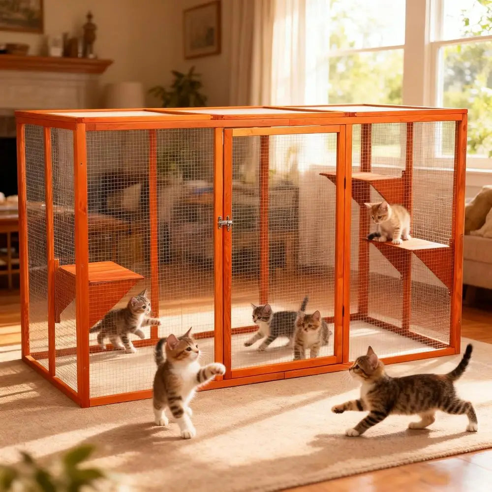 Outdoor Catio with Multi-Level Cat Enclosure and Waterproof Roof