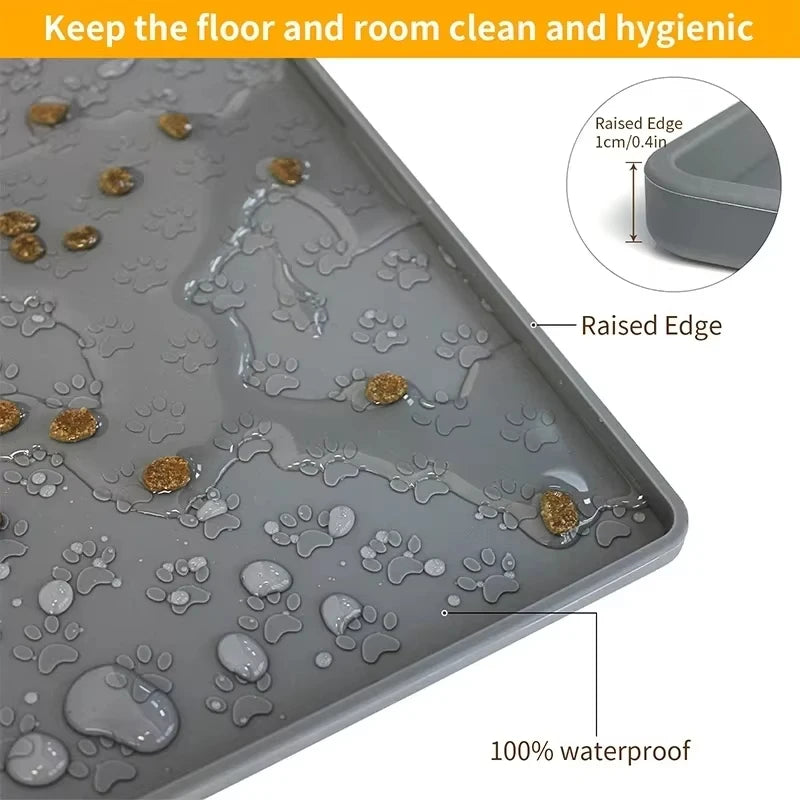 3 Bowls Elevated Cat Feeder 15° Tilted Bamboo Iron Stand Stainless Steel Pet Food Water Bowls Waterproof Anti-slip Silicone Feeding Mat for Kittens Puppies