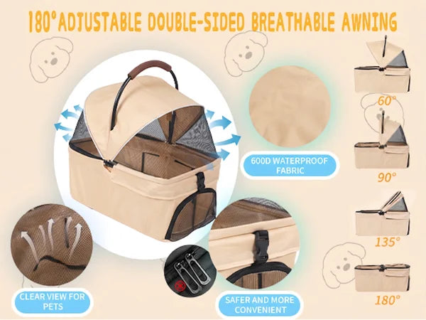 Cabusatly 2-In-1 Pet Stroller Foldable For Small Dogs And Cats