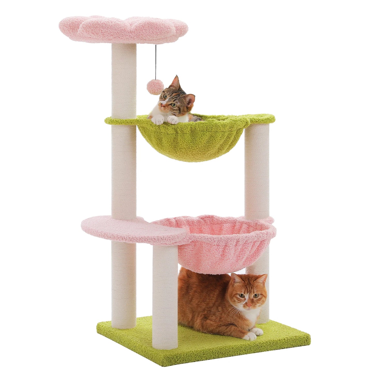 Flower Cat Tree with 2 Cozy Hammocks Sisal Scratching Posts Soft Top Perch Small Cat Tower for Indoor Kitty Cat Furniture Cat Toys